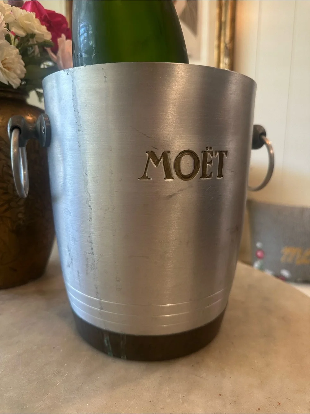 Vintage French Moet Champagne Ice Bucket - Branded Stainless Finish